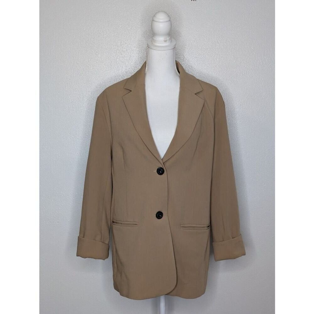 Women's Large Tan Oversized Blazer Jacket | Long Boyfriend Suit Business Casual
